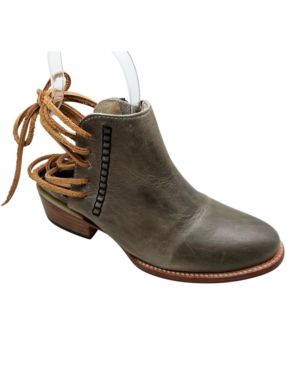{Freebird By Steven} Jojo Olive Leather Lace-Back Ankle Boots
